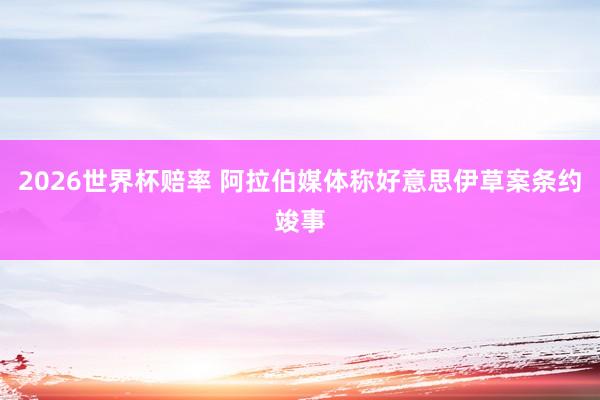 2026世界杯赔率 阿拉伯媒体称好意思伊草案条约竣事