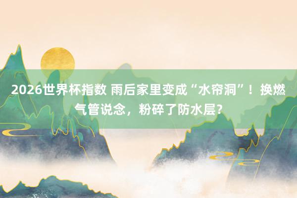 2026世界杯指数 雨后家里变成“水帘洞”!换燃气管说念,粉碎了防水层?