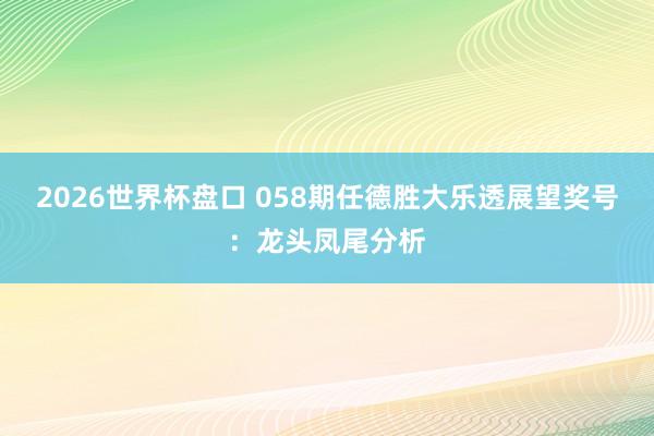 2026世界杯盘口 058期任德胜大乐透展望奖号:龙头凤尾分析